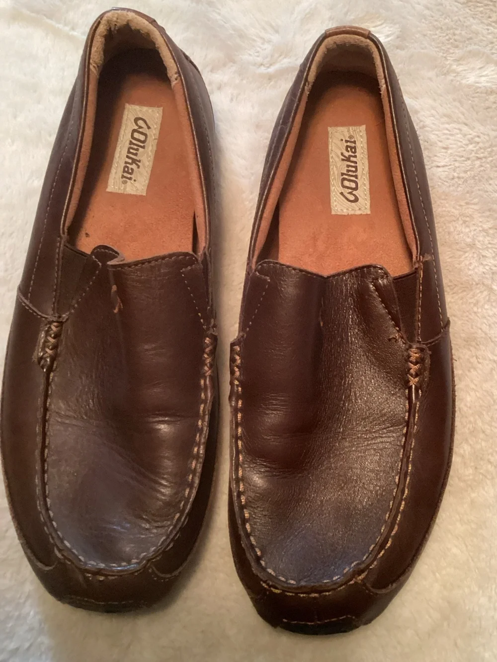 OluKai Lokahi Men's Dark Brown Leather Slip-On Loafers - Size 10